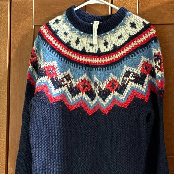 J. Crew Sweaters - J Crew Zig Zag  Sz M Faire Isle Wool Alpaca Blue Sleeve balloon Sweater